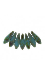 Czech Glass Daggers beads 5x16mm Turquoise dark travertin 63030-86805
